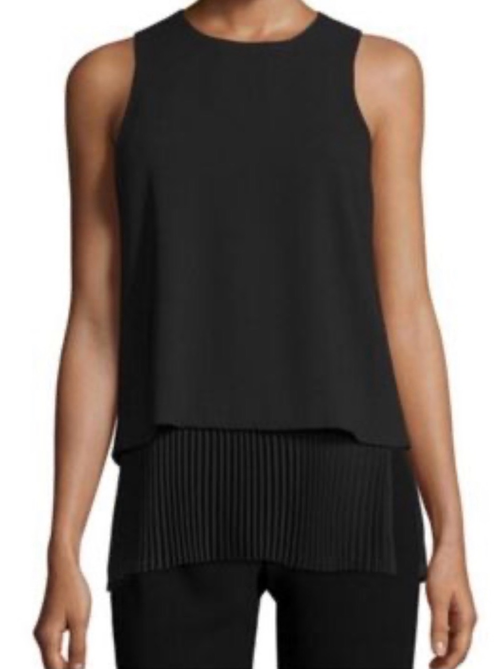 Theory Anastaza Winslow Black Crepe Sleeveless Layered Tank Top Size L